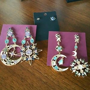 2 Pair + Bonus The Moon & The Stars Earrings